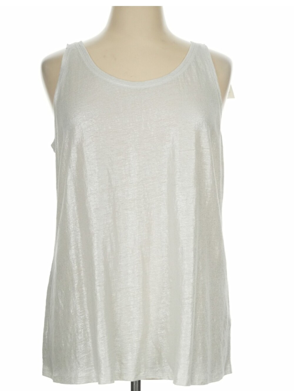 Eileen Fisher Linen Jersey Shimmer Scoop Neck Long Tank Top Silver XL NWT